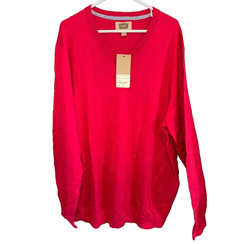NWT The FOUNDRY Supply Co Red V-Neck RED Sweater Mens Size 2XLT cotton blend